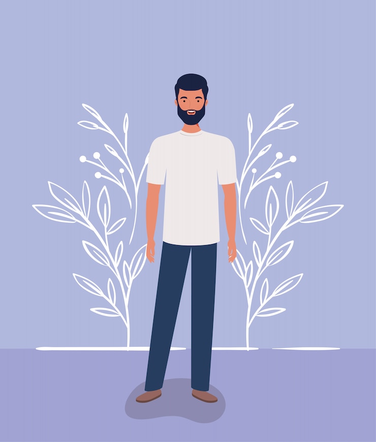 Vecteur homme jeune et occasionnel avec personnage de barbe