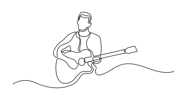 Vecteur l'homme jouant de la guitare en ligne continuous single line art editable line