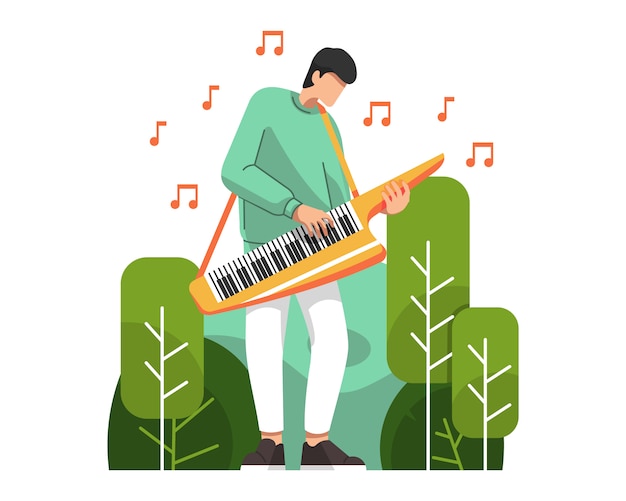 Vecteur homme jouant illustration vectorielle keytar