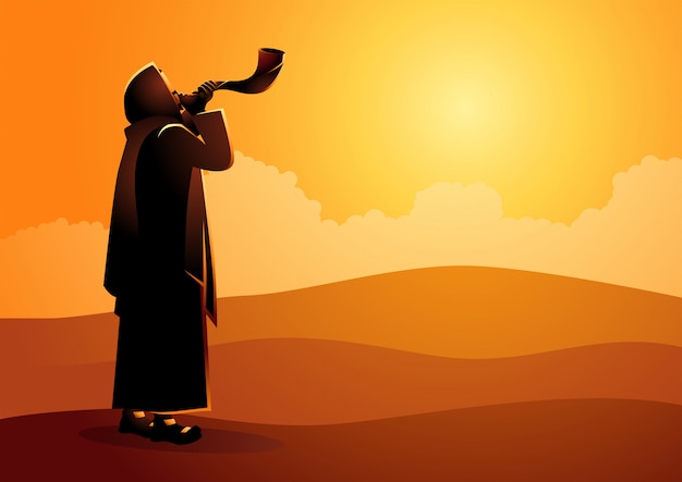 Vecteur homme juif soufflant le shofar