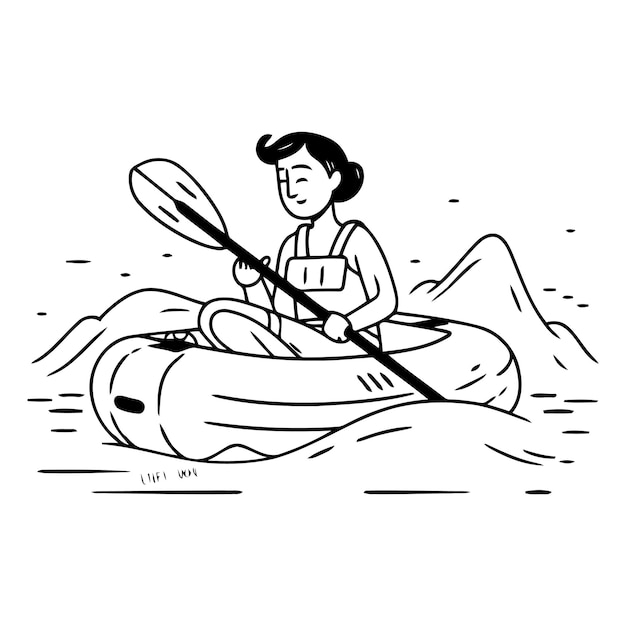 Vecteur un homme en kayak dans le style de doodle