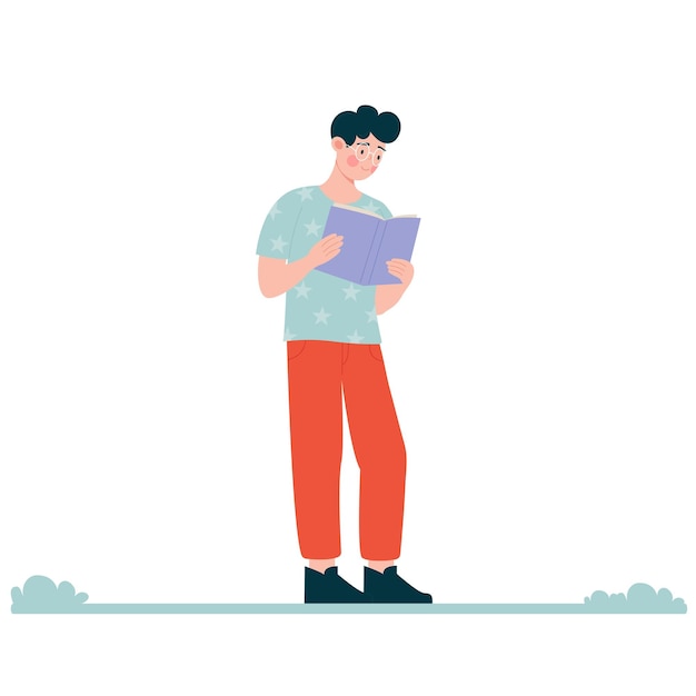 L'homme à lunettes marche et lit un livre Illustration vectorielle