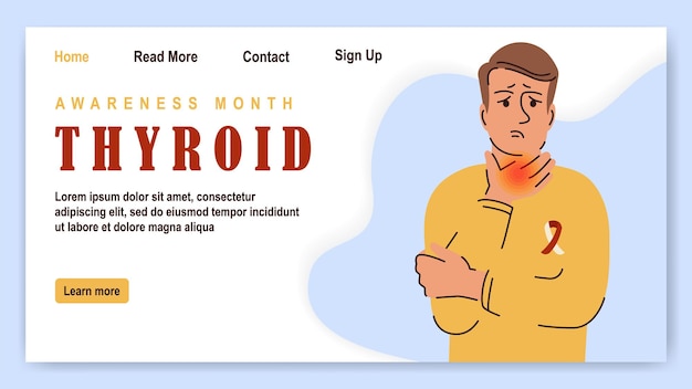 Vecteur homme avec une maladie de la glande thyroïde bannière concept de cancer de la gorge page d'atterrissage maladie d'endocrinologie