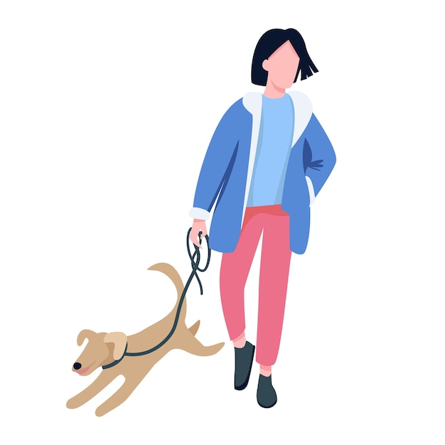 Homme Marchant Avec Un Personnage Sans Visage De Couleur Plate De Chien. Propriétaire De L'animal, Amoureux Des Chiens Se Promener Avec Chiot Ludique à L'extérieur Isolé Illustration De Dessin Animé Pour La Conception Graphique Et L'animation Web