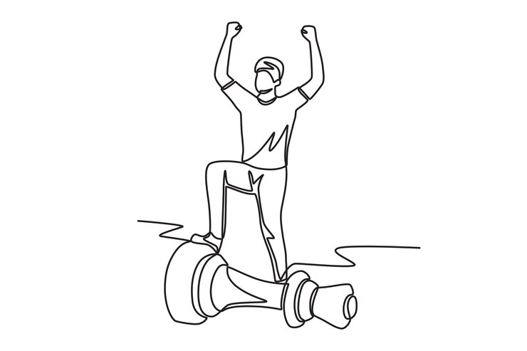 Vecteur l'homme marche sur une pièce d'échecs concept d'échec dessin en ligne