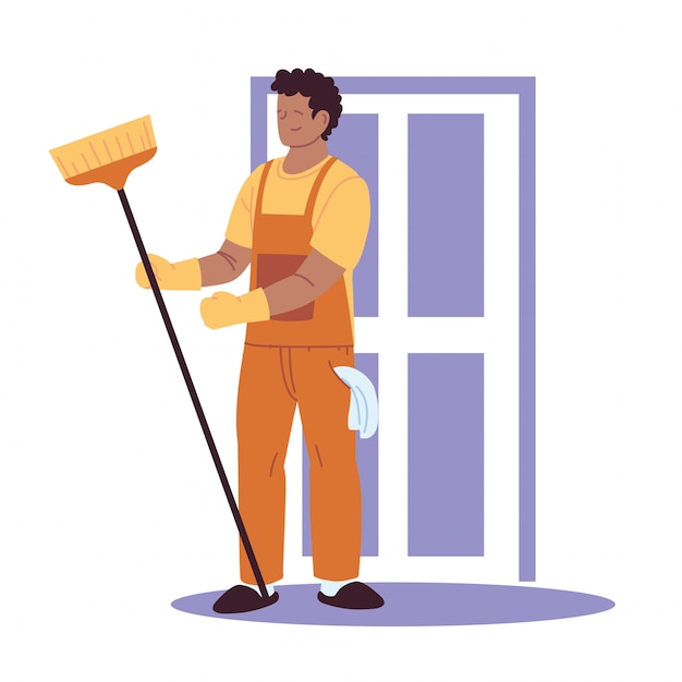 Homme de ménage faisant des travaux de ménage