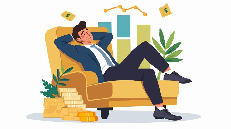 Vecteur l'homme ment et rêve sur un sac d'argent les gens drôles modèle de concept d'illustration pour le site web la