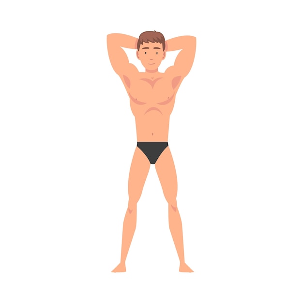Homme à moitié déshabillé debout avec ses mains derrière la tête et faisant une illustration vectorielle Roentgen