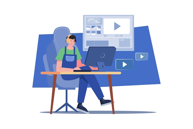 Homme de montage vidéo Concept d'illustration