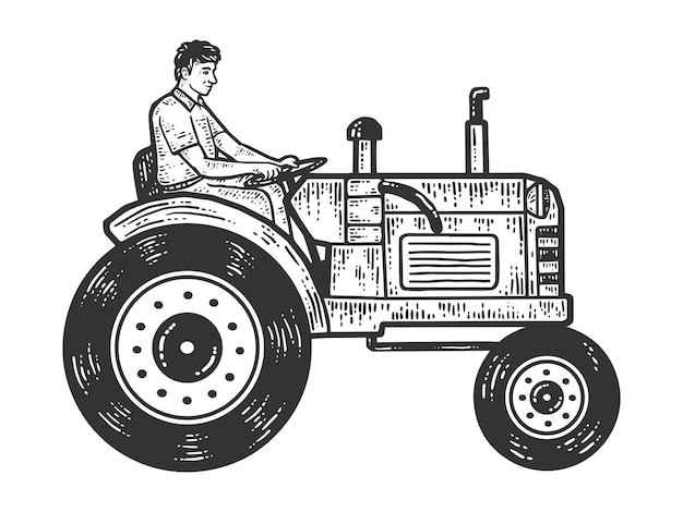 Vecteur un homme monte un tracteur croquis planche à gratter imitation
