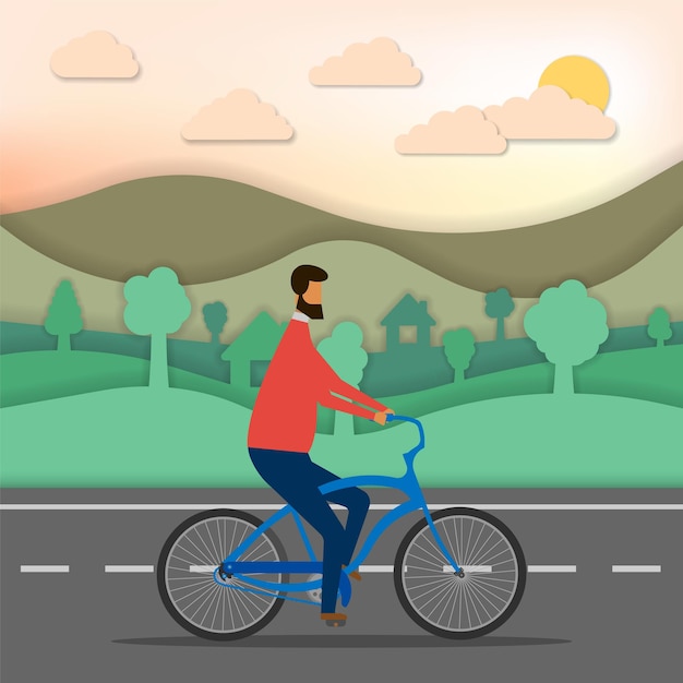 Homme Monté Sur Un Vélo Isolé Sur Fond Blanc Illustration Vectorielle