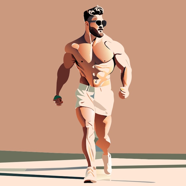 Homme Musclé Beau Cheveux Courts Barbu Posture Gentlemanly Ton Portant Des Vêtements De Sport Léger Détendu