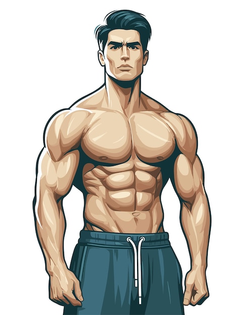 homme musculaire avec sixpack et donne une illustration vectorielle de pose