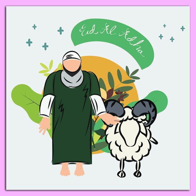 Homme de musulman avec des moutons Eid al adha vecteur graphique