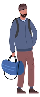 Homme musulman avec des sacs de voyage personnage migrant permanent