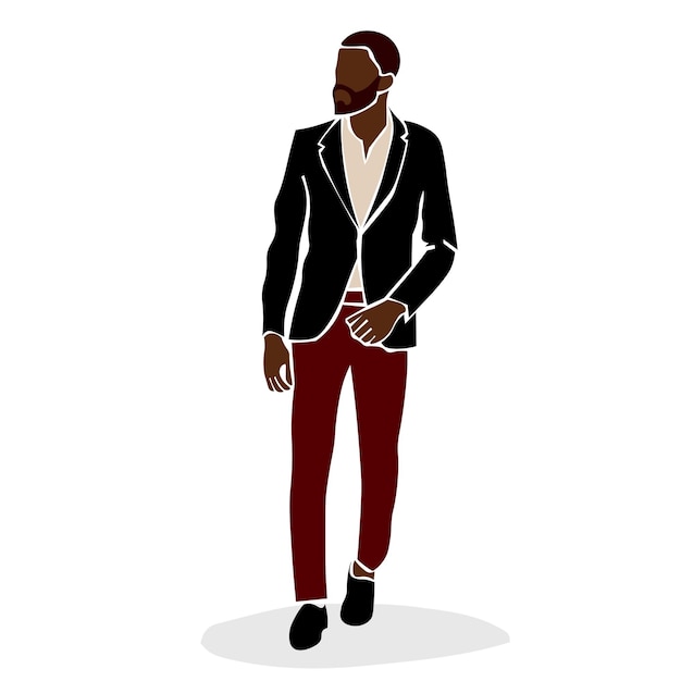 Homme noir élégant vêtu d'un costume dans un vecteur de style d'art en ligne élégant