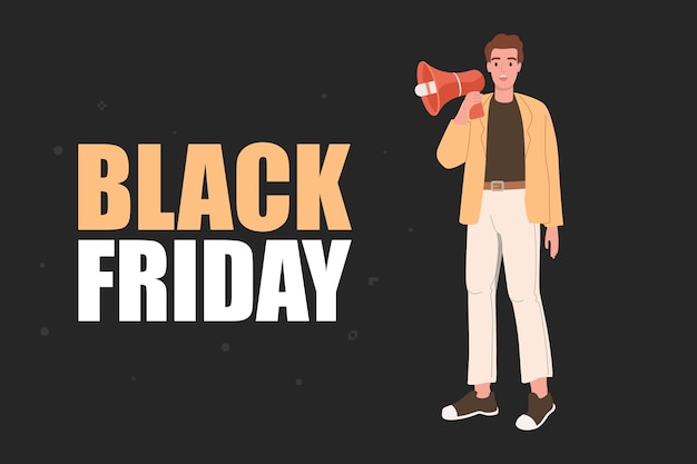 Vecteur l'homme parle dans un mégaphone - black friday hot sale fluyer