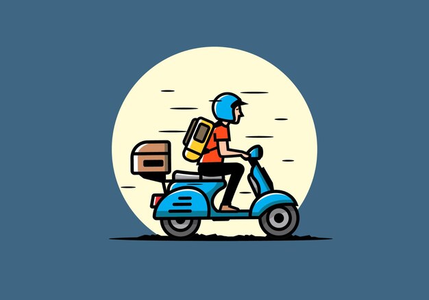 L'homme Part En Vacances En Scooter Illustration