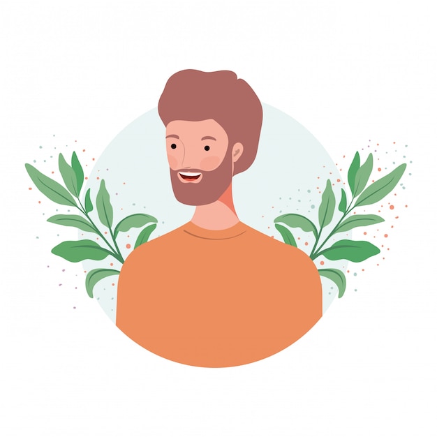 Homme avec paysage de branches et de feuilles