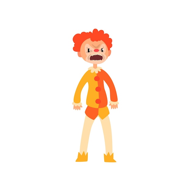 Homme de personnage de dessin animé de clown aux cheveux rouges en colère en vecteur de costume d'Halloween Illustration isolé sur fond blanc