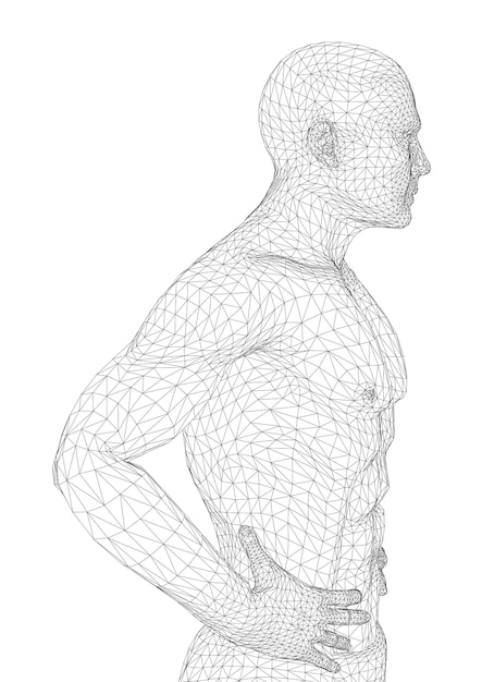 L'homme plie les mains sur sa ceinture. La personne de constitution athlétique attend ou est détendue. Illustration vectorielle d'une ligne noire sur fond blanc.