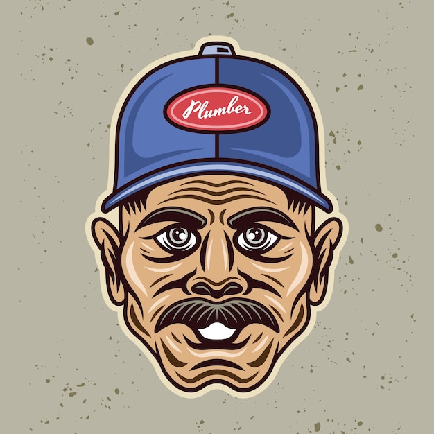 Homme Plombier Avec Moustache En Illustration Vectorielle De Casquette Dans Un Style Cartoon Coloré Isolé Sur Fond Clair