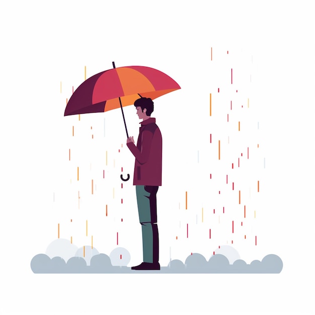 homme pluie vecteur illustration personnage de dessin animé personne pluvieuse temps parapluie rue plat