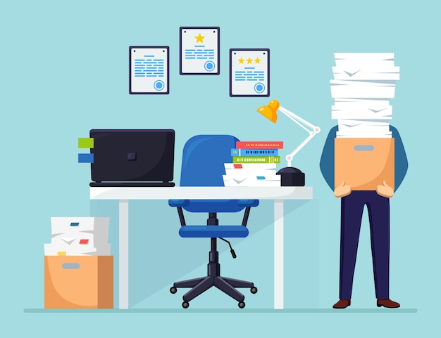 Homme portant une charge de travail au bureau