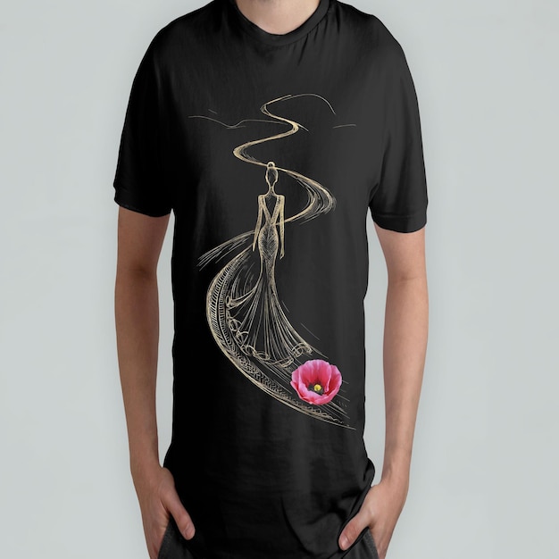 un homme portant une chemise noire avec une fleur dessus