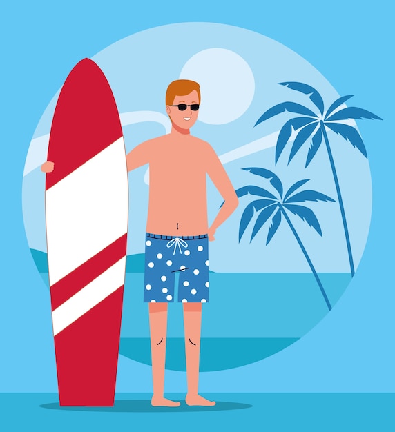 Homme Portant Un Costume De Plage En Personnage De Planche De Surf