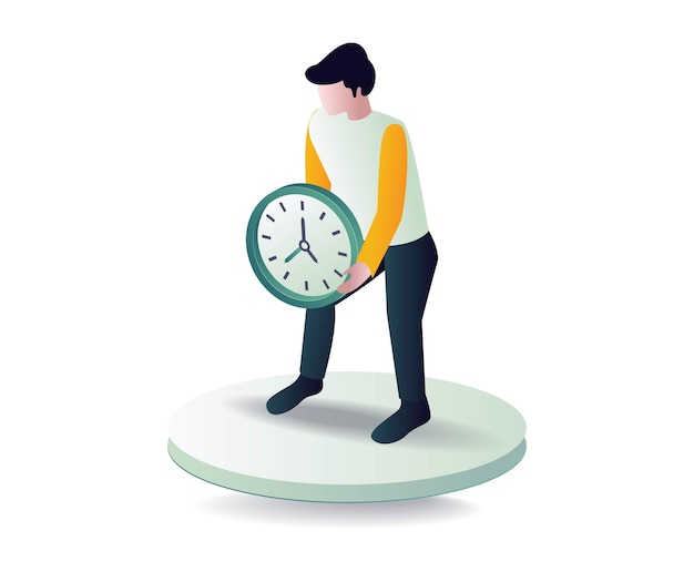 Homme portant une horloge murale symbole du concept de temps