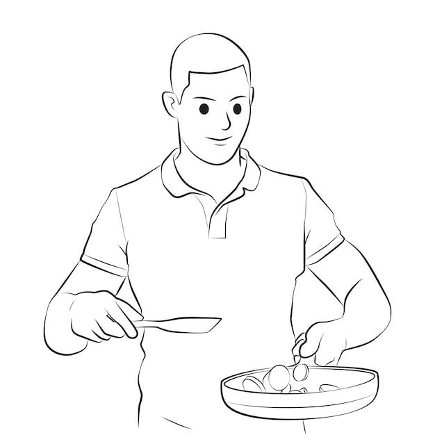 Vecteur homme en posture de cuisine illustration de dessin animé