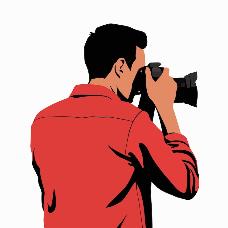Vecteur un homme prend une photo avec un appareil photo illustration vectorielle du photographe