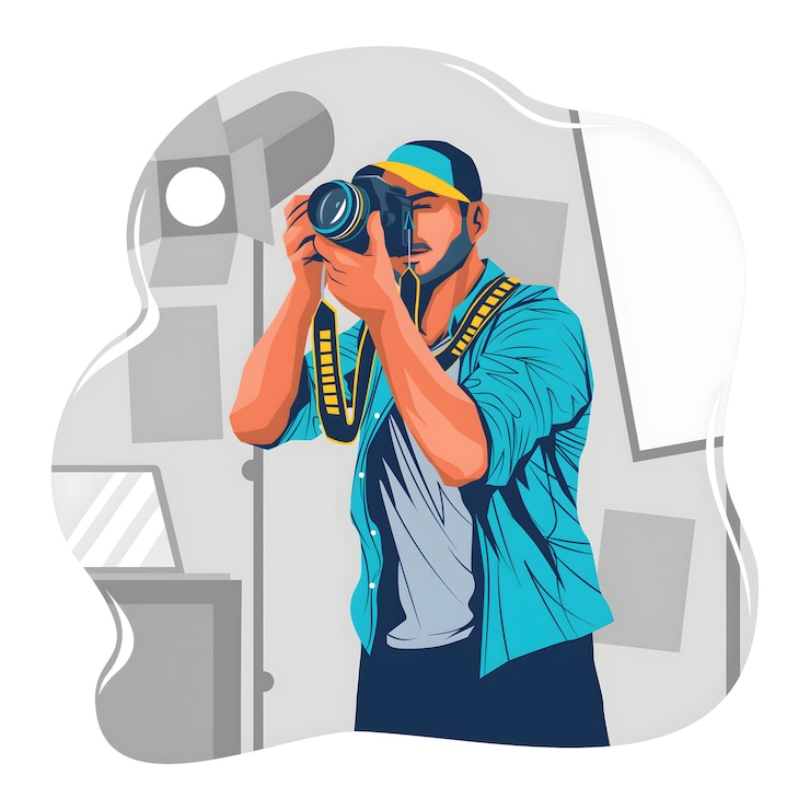 Vecteur un homme prend une photo d'un homme avec un appareil photo