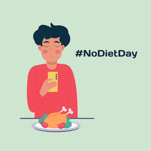 Un homme prend une photo de nourriture No Diet Day