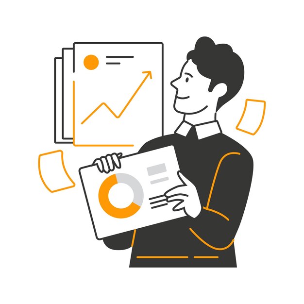 L'homme présentant l'illustration des données parfaite pour les interfaces utilisateur et les projets de conception graphique