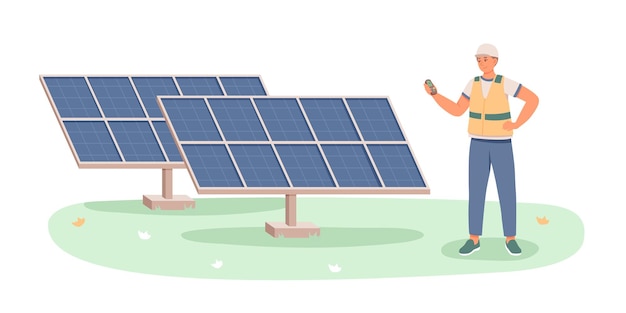 Homme en processus de contrôle uniforme de l'installation de panneaux solaires