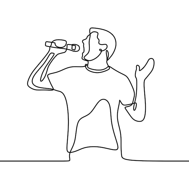 Homme qui chante utiliser un microphone dessin au trait continu en une seule ligne