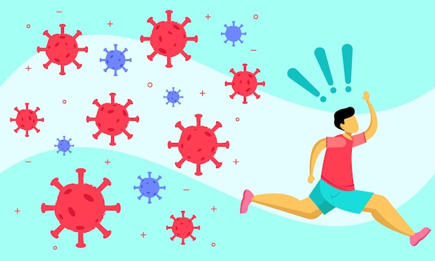 Un homme qui court de virus illustration vectorielle plane pour une affiche ou une bannière liée à la santé