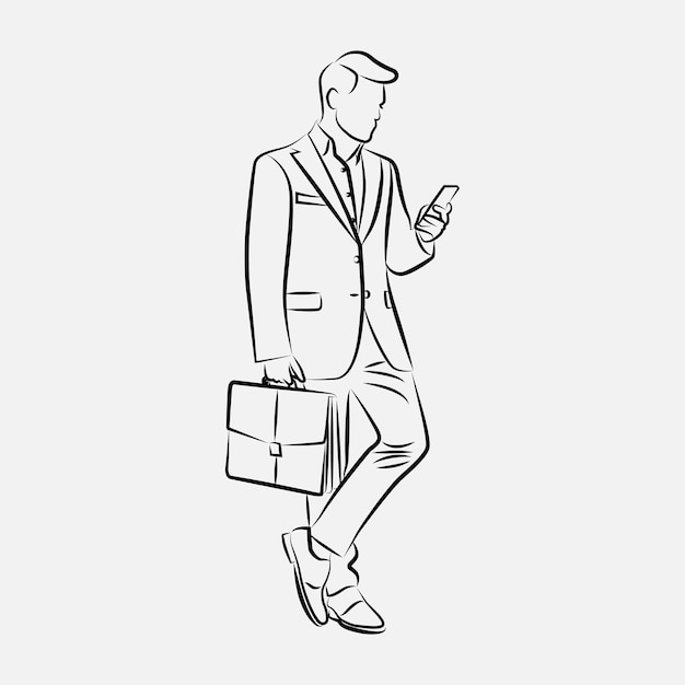 Homme Qui Marche Avec Dessin Au Trait Smartphone