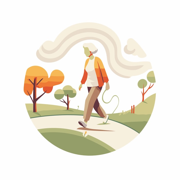 Vecteur un homme en randonnée se promène dans le parc illustration vectorielle en style plat