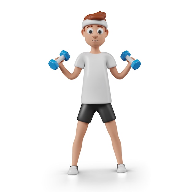 Homme réaliste s'entraînant avec des haltères personnage sportif vectoriel dans le style de la plastique
