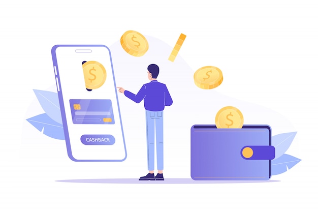 Homme, réception, ligne, cashback, smartphone