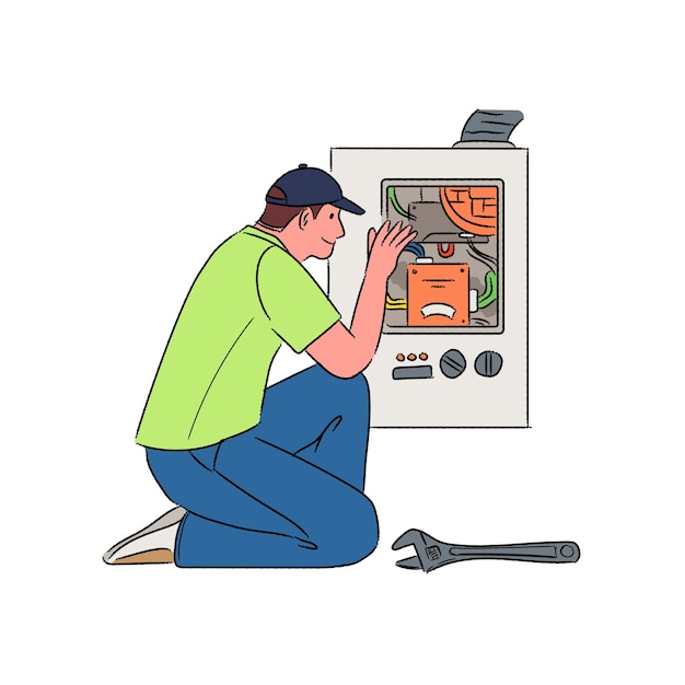 un homme regarde une machine qui a une étiquette qui dit qu'il la regarde