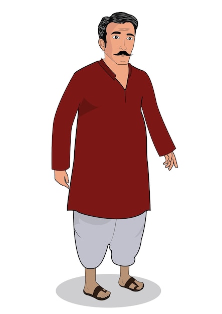 Vecteur l'homme riche du village indien illustration de personnage de dessin animé