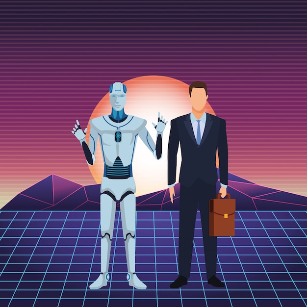 Homme Robot Et Homme D'affaires