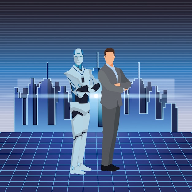 Homme Robot Et Homme D'affaires