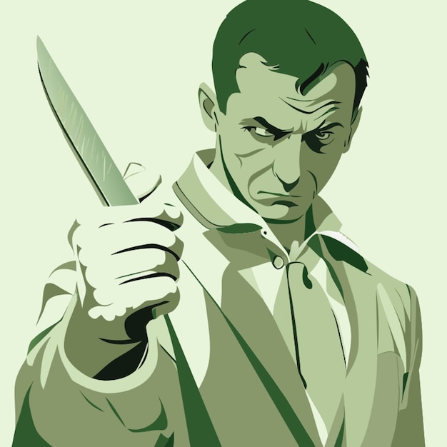 Vecteur l'homme avec sa main droite étendue que son pouce et un couteau caché derrière lui dans sa main gauche