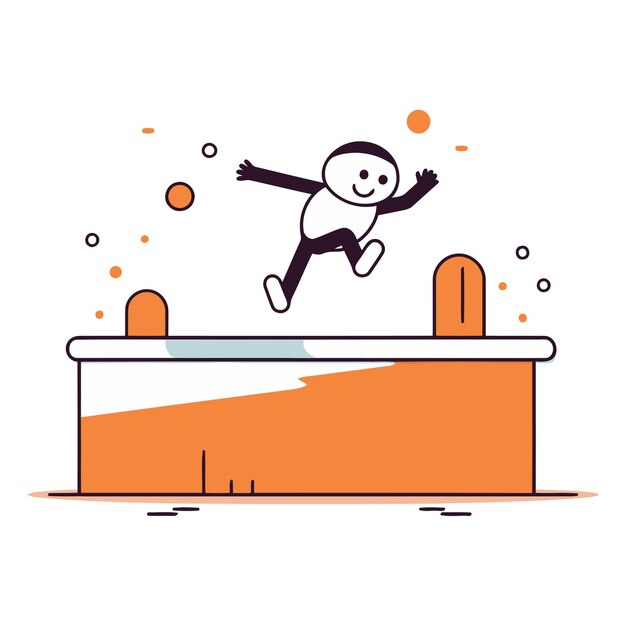 Vecteur un homme sautant dans l'eau dans un style linéaire plat