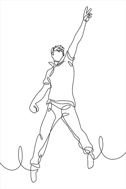 Homme sautant dans l'illustration vectorielle de ligne continue air